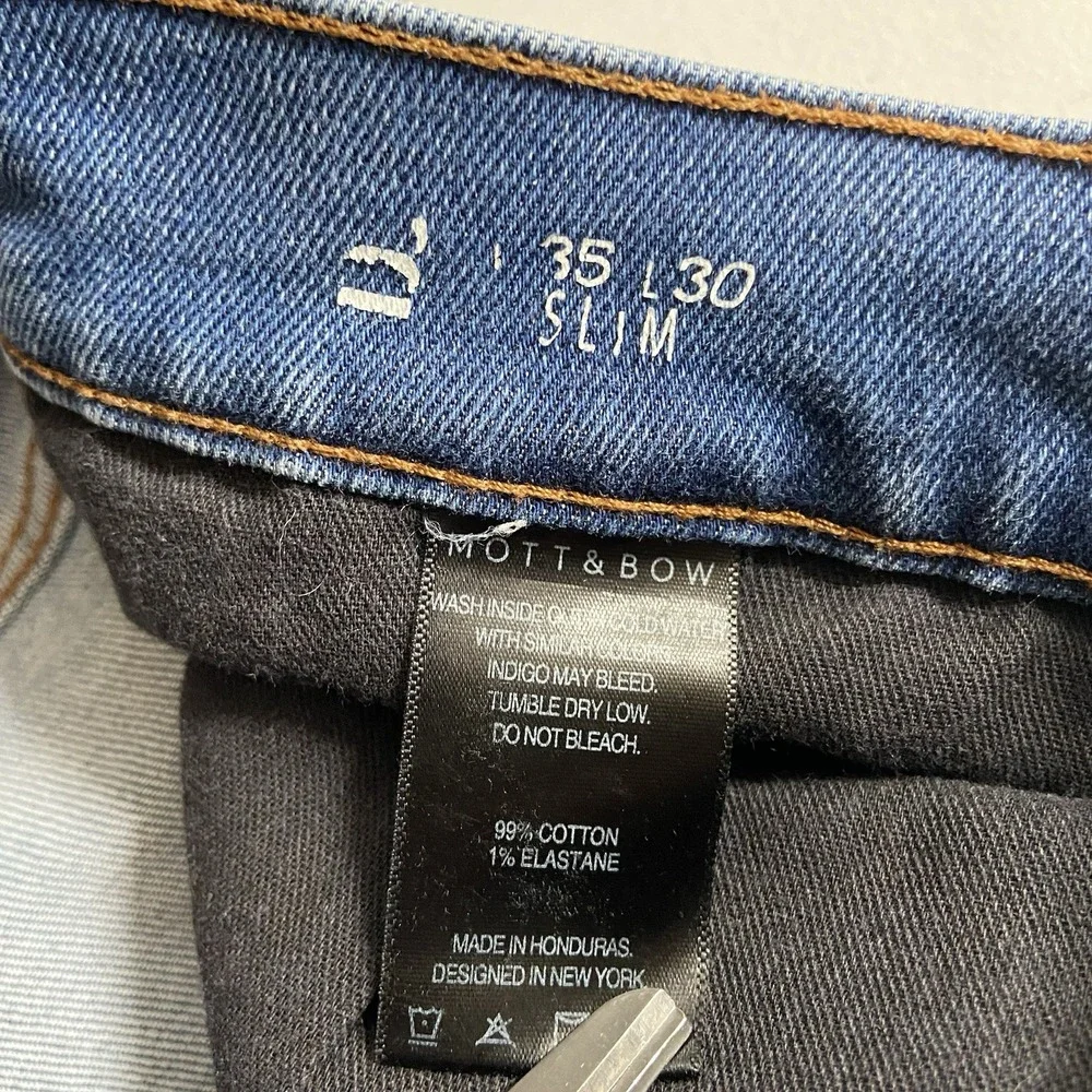 Mott & Bow Jeans Mens 35x29 Slim Fit Denim Stretch Blue Casual Modern Preppy